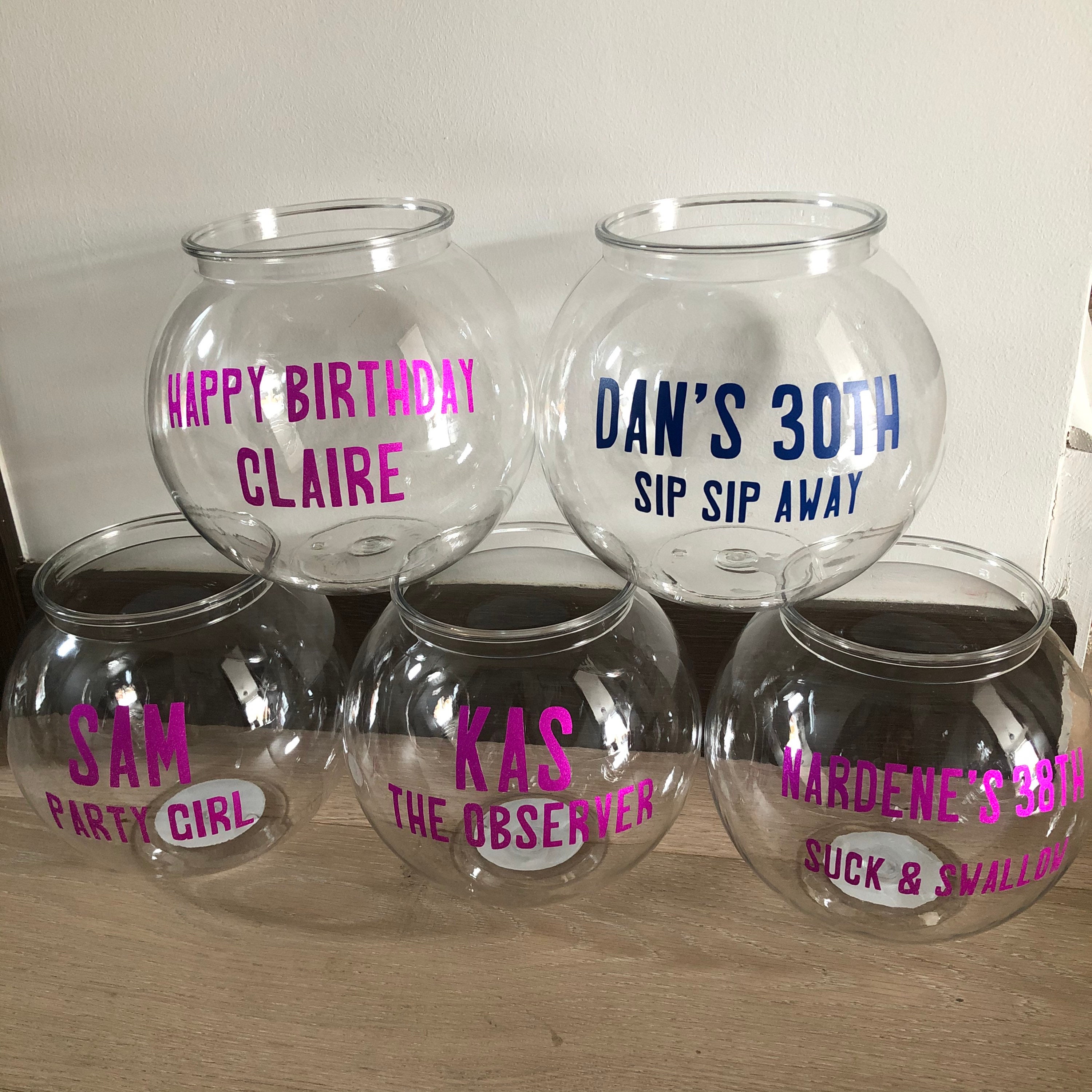 Personalised Party Fish Bowl or Cocktail Glass Centre Piece Variety of  Sizes and Styles 