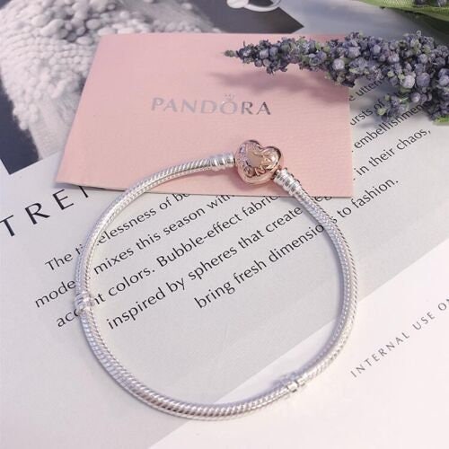 Pandora Moments Women's Sterling Silver Snake Chain Charm Bracelet with  Heart Clasp 