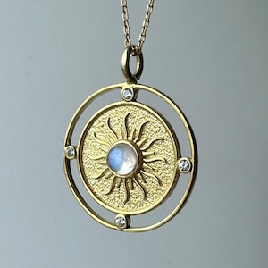 Glowing SUN Necklace, 925 Sterling Silver Moonstone Sun Necklace, Sun God Pendant, Eye of Horus Pendant, Sunburst Necklace, Gift for Her