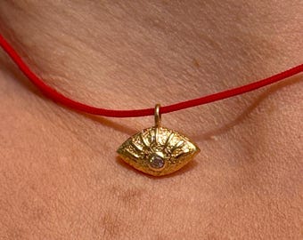 Collier petit œil en or massif 14 carats, breloque mauvais œil minimal, amulette protectrice
