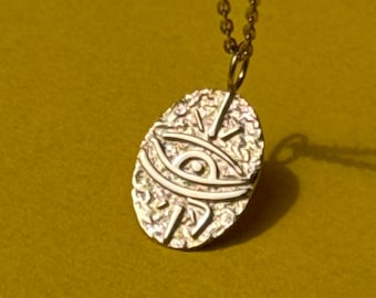 Little Eye Amulet Necklace, 14k Solid Gold Minimal Evil Eye Charm, Handmade Ancient Symbol Pendant