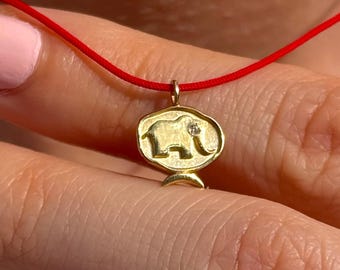Collier minimaliste éléphant en or massif 14 carats, pendentif petit animal, breloque éléphant porte-bonheur
