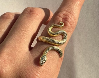 14k Solid Gold Snake Ring: Adjustable Serpent Jewelry
