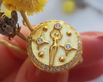 Godin Ishtar-ring | Verstelbare band sterlingzilver met zirkoon