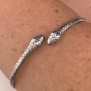 Snake Bracelet, 925 Sterling Silver Double Headed Snake Open Cuff, Mythological Ouroboros Bangle