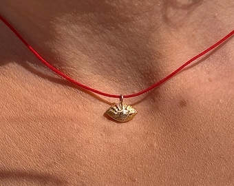 14k Solid Gold Little Eye Necklace, Minimal Evil Eye Charm, Protective Amulet