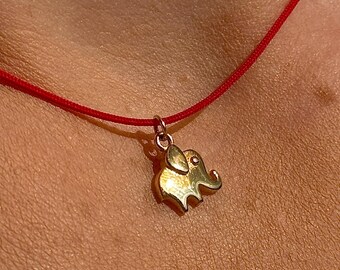 14k Solid Gold Little Elephant Necklace, Minimal Animal Pendant, Lucky Elephant Charm