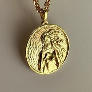 Goddess Aphrodite Medallion, 14k Gold Vermeil 925 Sterling Silver Venus Necklace, Persephone Pendant, Love Goddess Necklace, Greek Mythology