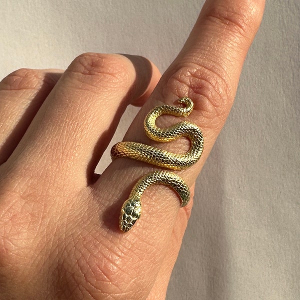 14k Solid Gold Snake Ring | Certified Solid Gold Serpent Ring, Witchcraft Jewelry, Gift for Her