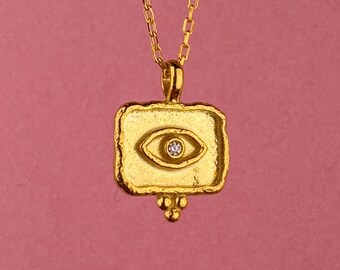 Guardian Eye of Hittite Necklace, 925 Sterling Silver Hattusa Inspired Pendant, Ancient Mythology Talisman, Protective Eye Amulet