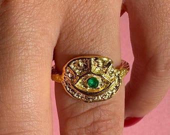 Bague Œil du Soleil Caché, Talisman Oriental Ancien en Argent Sterling 925, Alliance Œil de Sorcière, Amulette Protectrice, Bijou Mythologique