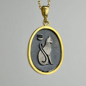 Goddess Bastet Necklace, 925 Sterling Silver Egyptian Cat Pendant, Noble Cat Charm, Ancient Egyptian Mythology, Unique Gift for Cat Lover