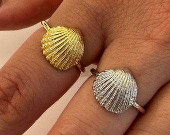 Minimal Clam Ring, 925 Sterling Silver Sea Shell Ring