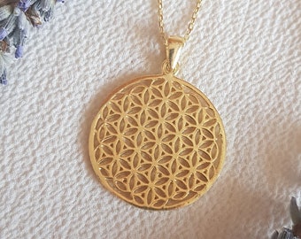 FLOWER OF LIFE 925 Sterling Silver, 14k Gold Plated Life Flower Pendant, Flower of Life Necklace, Medallion, Gif For Her, Christmas Gift