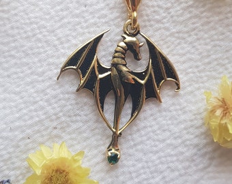 GOLD DRAGON NECKLACE 925 Sterling Silver, Mythologic Dragon Pendant with Gemstone, Unisex Dragon Jewelry, Gift For Her, Gift For Him, Gothic