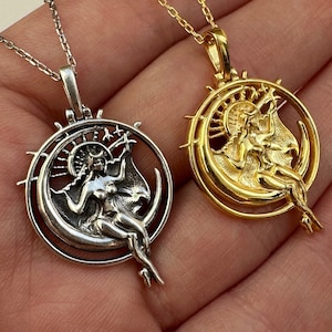Göttin Luna Halskette, 925 Sterling Silber, Mond Göttin Selene Halskette, Gold Göttin Halskette, Halbmond Halskette, Geschenk für Sie