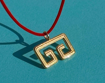 14K Solid Gold Greek Key Necklace, Minimal Meander Pendant, Ancient Greek Symbol Jewelry, Mediterranean Summer Charm
