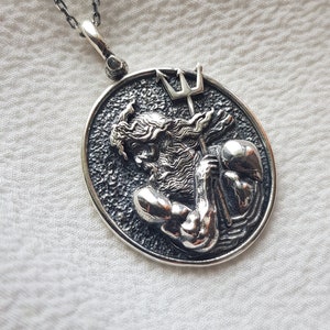 POSEIDON Necklace | Oxidized 925 Sterling Silver, God of the Sea, Poseidon Coin Pendant, Ancient Greek God, Goddess Necklace, Gift for Her