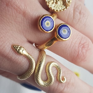 Evil Eye Nazar Ring, 925 Sterling Silver Handmade Enameled Evil Eye Ring, Adjustable Blue Evil Eye Amulet Ring, Nazar Ring, Gift for Her