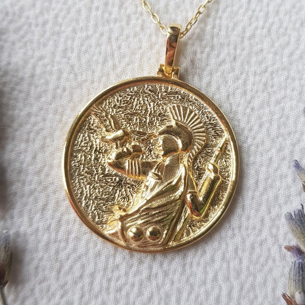 GODDESS ATHENA Necklace, Goddess of Wisdom, 925 Silver, Mythologic Medallion, Ancient Greek Pendant, 14k Gold Plated Minerva, Gift For Her