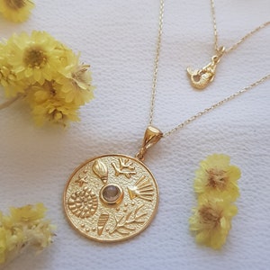 925 Sterling Silver MERMAID and MARINE NECKLACE, 14k Gold Plated, Mermaid Pendant, Charm Pendant, Birthday Gift, Gift For Her, Gift For Mom
