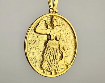 Goddess Artemis Necklace, 925 Sterling Silver Greek Mythology Medallion Pendant