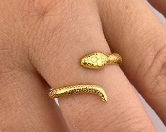 Bague serpent minimaliste en vermeil or 14 carats, bague serpent en argent sterling 925, bijou de sorcellerie
