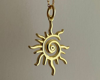 Sunburst Necklace, 925 Sterling Silver Minimal Glowing Sun Pendant, Little Spiral Sun Pendant, Sun Jewelry, Celestial Necklace, Gift for Her