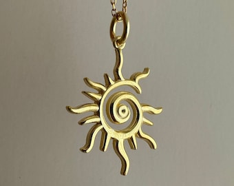 Sunburst Necklace, 925 Sterling Silver Minimal Glowing Sun Pendant, Little Spiral Sun Pendant, Sun Jewelry, Celestial Necklace, Gift for Her