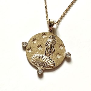 14k Solid Gold Venus Necklace | Solid Gold The Birth of Venus Pendant, Anniversary Gift