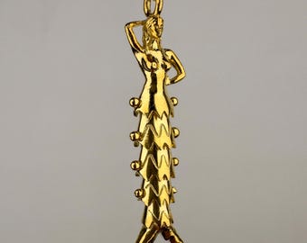 Collier Sirène Animée, Pendentif Queue de Sirène Articulée 3D en Vermeil Or 14 carats, Bijou Océan, Pendentif Porte-Bonheur en Or