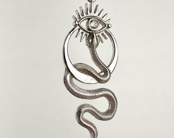 Snake Eye Amulet Necklace, 14k Gold Vermeil Serpent Evil Eye Talisman, Protective Jewelry