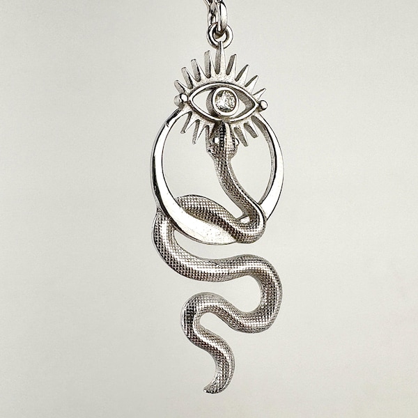 Snake Eye Amulet Necklace, 14k Gold Vermeil Serpent Evil Eye Talisman, Protective Jewelry