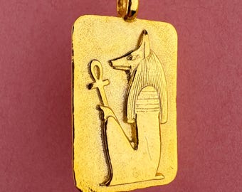 Collier représentant le dieu égyptien Anubis, pendentif en vermeil or 14 carats inspiré de la mythologie égyptienne antique, bijou orné des hiéroglyphes Ankh