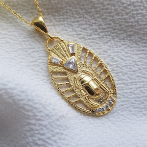 EGYPTIAN GOD KHEPRI Pendant 925 Sterling Silver, 14k Gold Plated, Goddess Necklace, Scarab God, Hecate Necklace, Mythological Jewelry