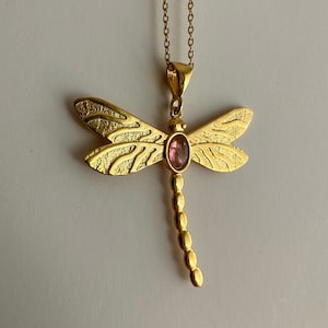 Dragonfly Necklace with Rose Quartz, 925k Sterling Silver Demoiselle Pendant, Damselfly Necklace, Animal Charm Pendant, Gift for Her