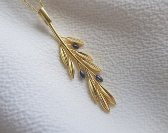 Conjunto de collar HOJA DE OLIVO con DIOSA, colgante de Rama de Olivo y Afrodita