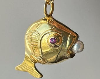 Little Fish with Pearl Charm, 925 Sterling Silver Lucky Fish Necklace, Ocean Jewelry