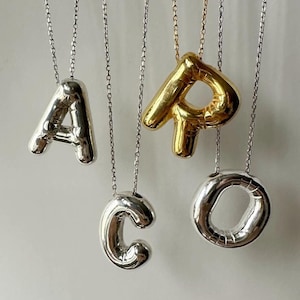 Colar de letras de balão, pingente de letra inicial de bolha mínima de prata esterlina 925, pingente inicial personalizado, presente personalizado exclusivo