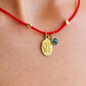 Bedelketting kleine olifant, 925 sterlingzilveren minimale rode snaarhanger, boze oog-amulet