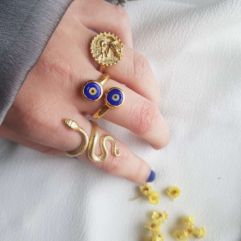 Gold Snake Ring, 925 Sterling Silver, Serpent Ring, Witchcraft Jewelry, Gift for Her