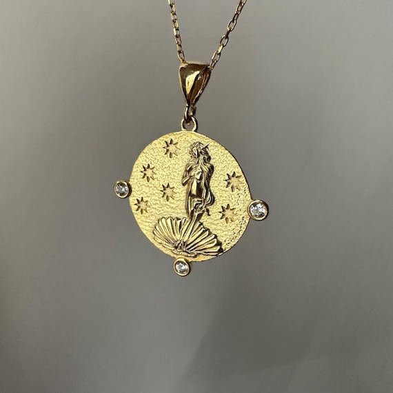 Goddess VENUS Necklace, 925 Sterling Silver Birth of Venus Pendant, Aphrodite Medallion