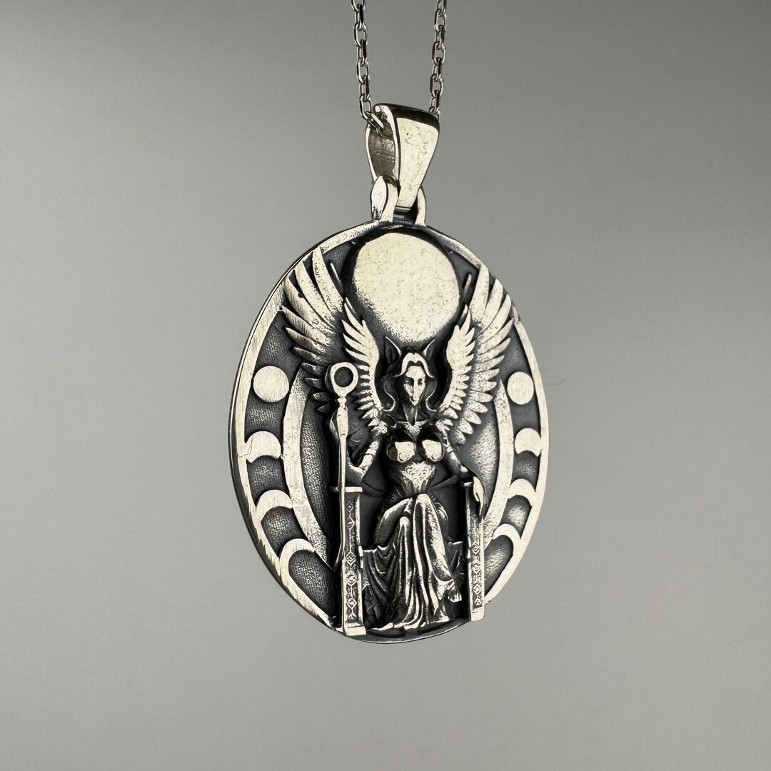 Witch Goddess Hecate Necklace, Solid 925 Sterling Silver Triple Moon ...
