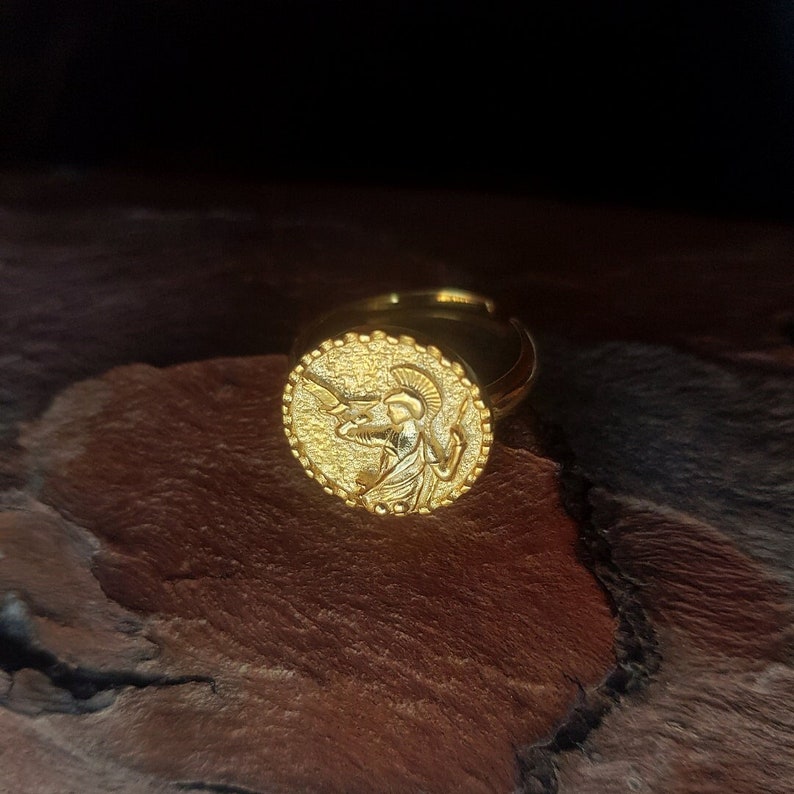 GODDESS ATHENA RING 14k Gold Plated 925 Sterling Silver, Ancient Greek Goddess Ring, Mythological Adjustable Athena Ring, Minerva, Gift For Her, Goddess of Wisdom