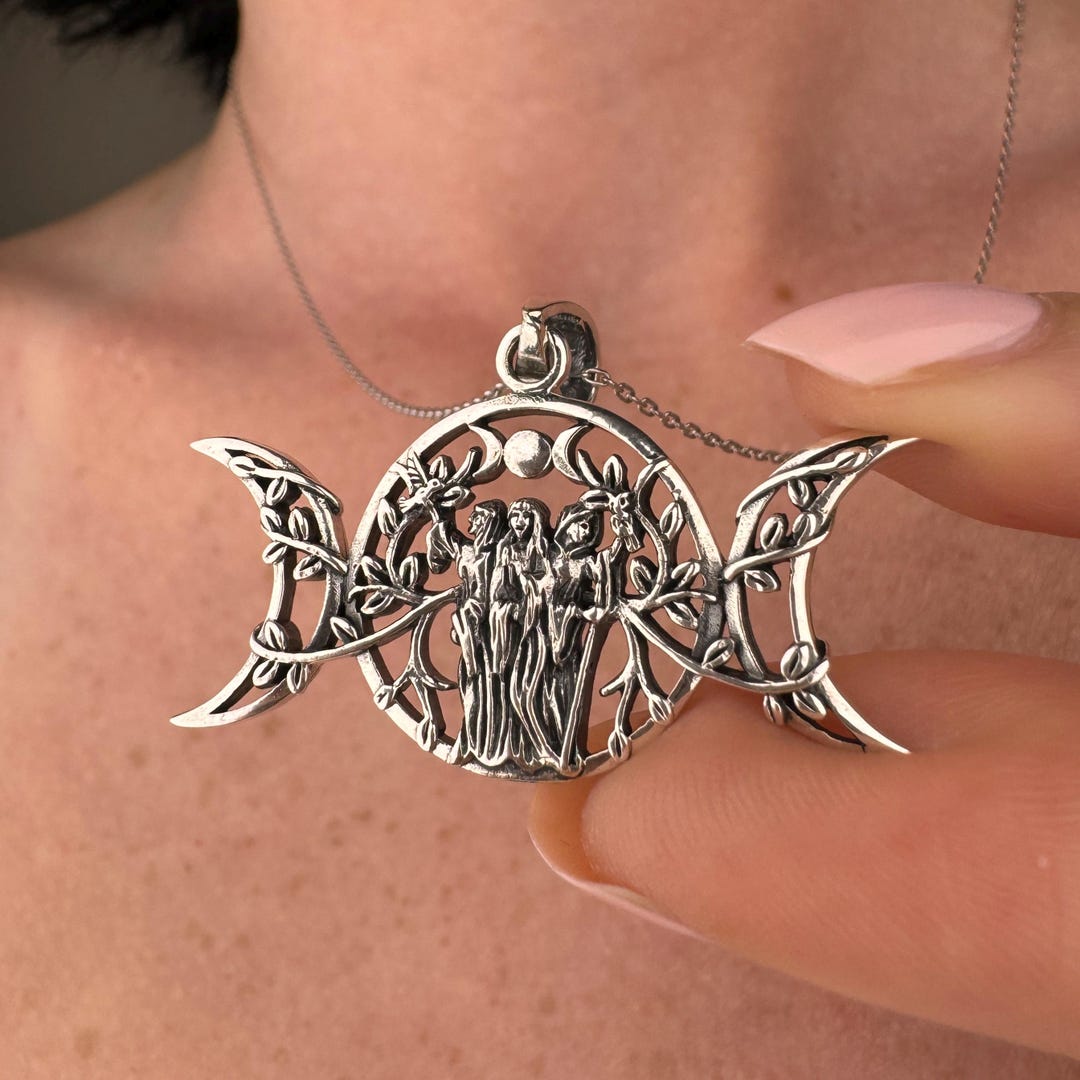 Witchy Goddess Hecate Necklace, 925 Sterling Silver Triple Moon Goddess ...