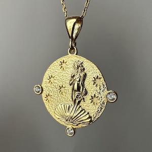 Goddess VENUS Necklace, 925 Sterling Silver Birth of Venus Pendant, Venus Medallion, Goddess of Love Aphrodite Necklace, Sandro Botticelli