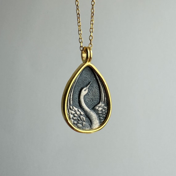 Crane Necklace, Solid 925 Sterling Silver Minimal Bird Charm, Bird Portrait Pendant