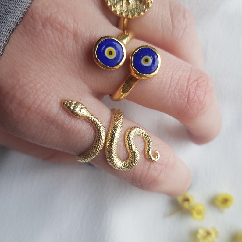 Gold Snake Ring, 925 Sterling Silver, Serpent Ring, Witchcraft Jewelry, Gift for Her