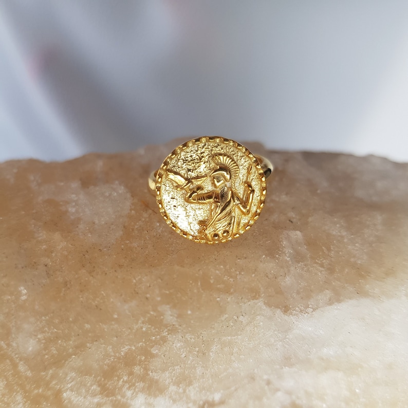 GODDESS ATHENA RING 14k Gold Plated 925 Sterling Silver, Ancient Greek Goddess Ring, Mythological Adjustable Athena Ring, Minerva, Gift For Her, Goddess of Wisdom