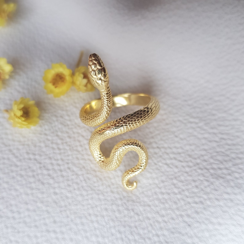 Gold Snake Ring, 925 Sterling Silver, Serpent Ring, Witchcraft Jewelry, Gift for Her